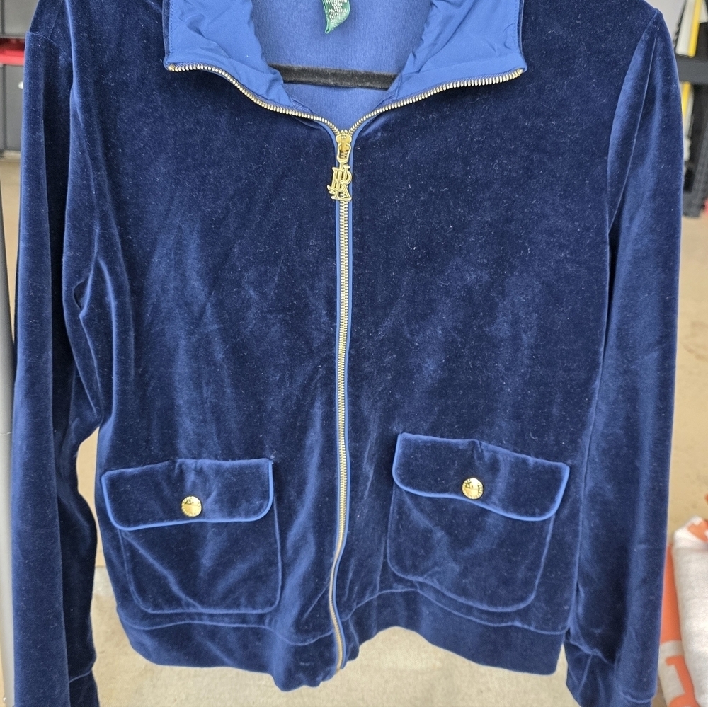 Lauren Ralph Lauren Velvet Long Sleeves Jacket Navy Gold Hardware XL Chest 21" - Picture 3 of 6